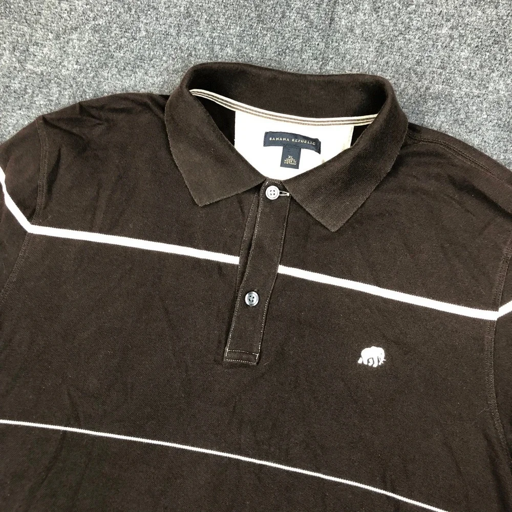 Banana Republic Men Size XL Brown Striped Elephant Pique Polo Shirt Short Sleeve